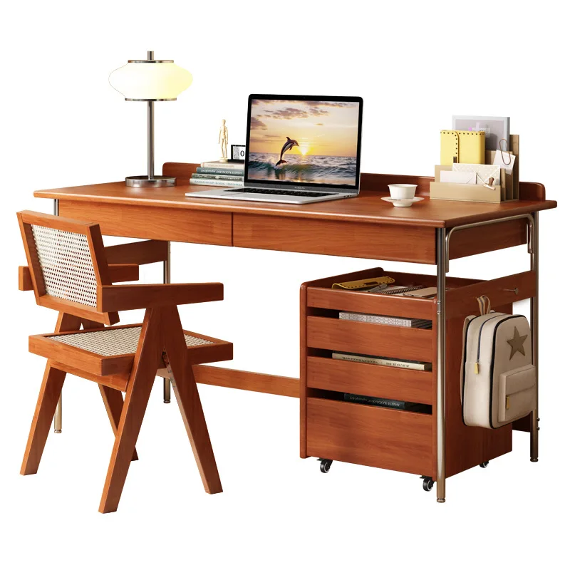 

Rattan Chair Medieval Solid Wood Desk Computer Desk Table Backrest Dining Chair