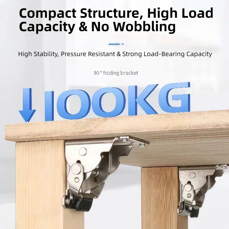 4 PCS Thickened Heavy-Duty Foldable Bracket Thickened 0°/90°/180° Self-Locking Folding Hinge, for Table Legs Furniture Bed Stool
