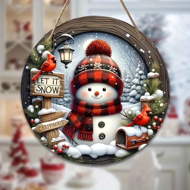 1pc Christmas Wreath Centerpiece Decoration - Acrylic  Round Holiday Wall Door Hanging Ornament Snowman Christmas Home Decor