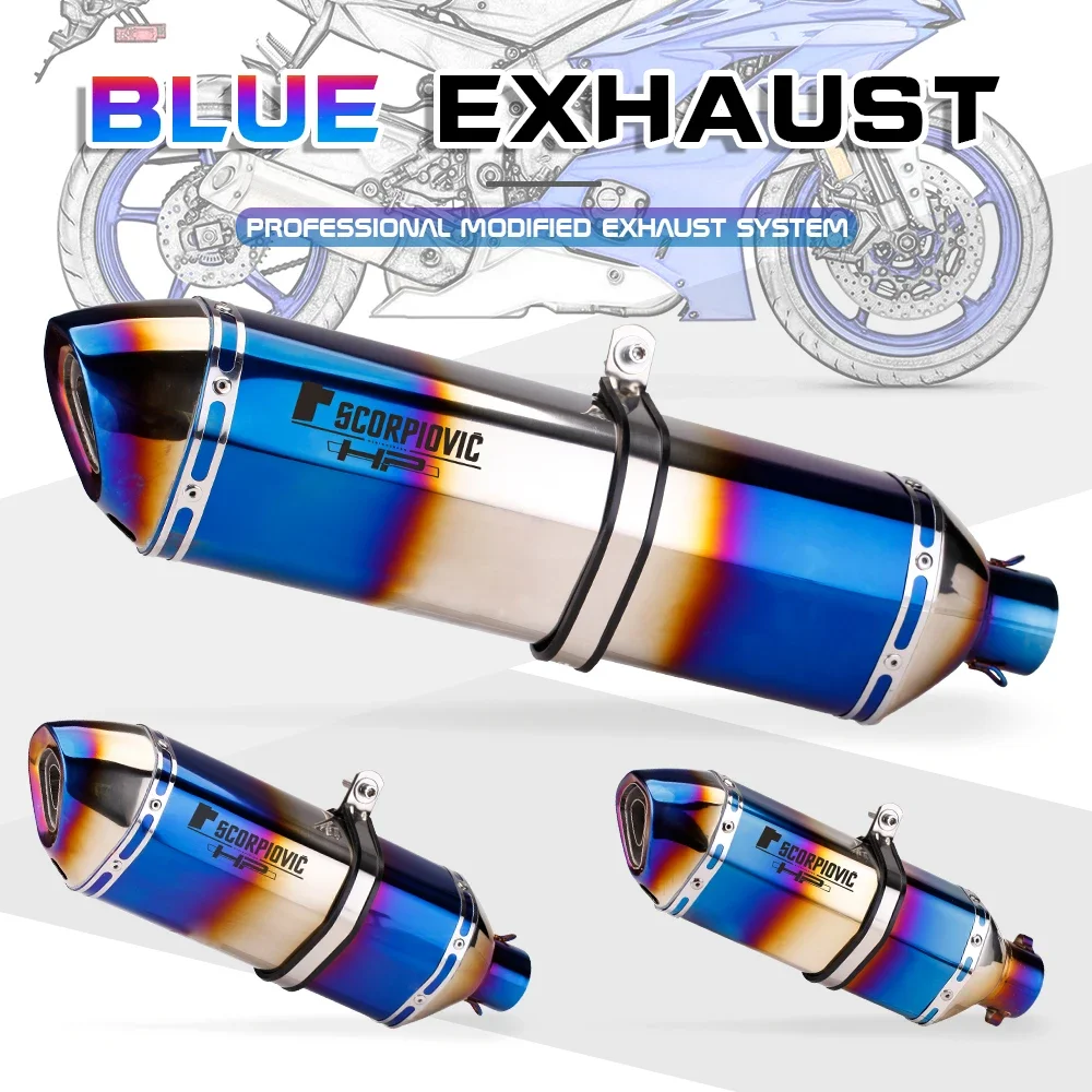 Motorcycle Exhaust Muffler Ak Burnt blue Exhaust Muffler Pipe 570MM/470MM/370MM