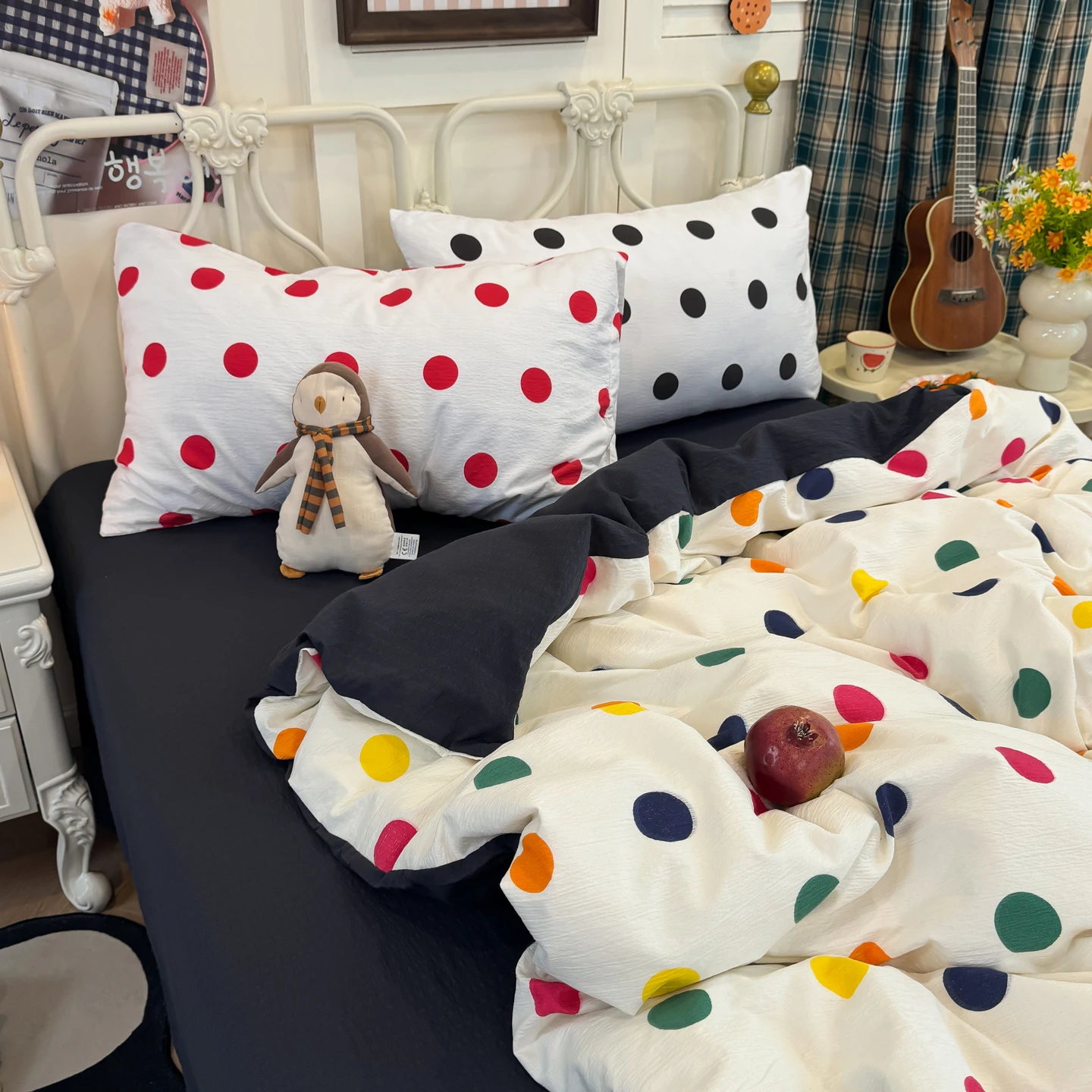Ins-style Colorful Candy Bedding Set Black White Duvet Cover Set Sheet Set King Queen Size for Home Bedroom Decor Bithday Gift