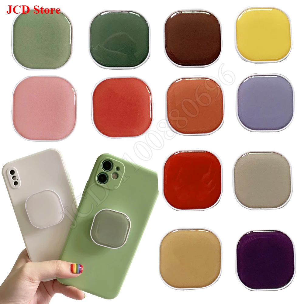 แหวนพับได้สีทึบทรงสี่เหลี่ยมที่วางโทรศัพท์ iPhone ที่วางโทรศัพท์ซ็อกเก็ตรองรับ Samsung ที่วางด้ามจับกระเป๋า