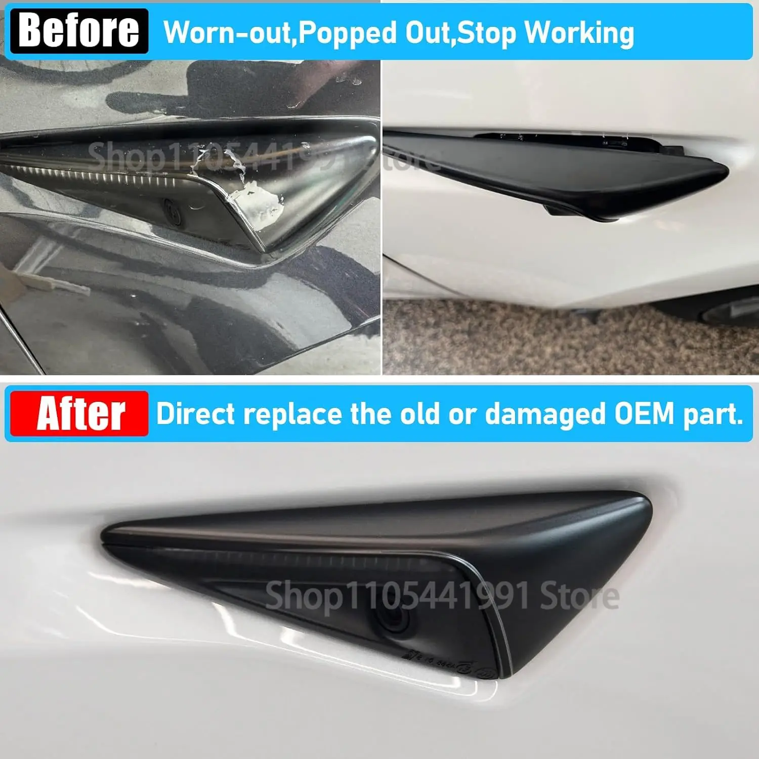 Side Repeater Camera Assembly for Tesla Model 3 Y 2017-2024 Front Fender Turn Signal Camera 1125107-05-J, 1125106-50-H/J/05-J