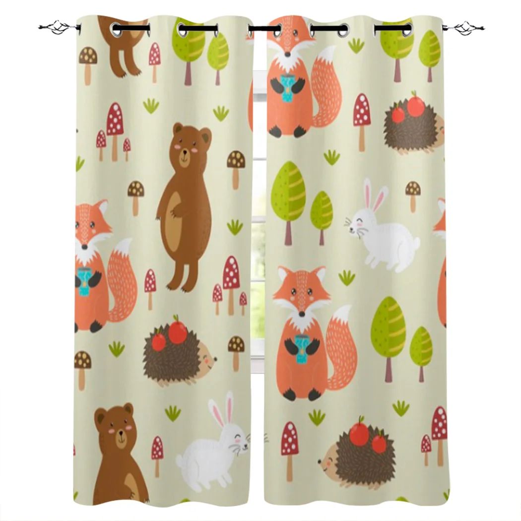 Fox Bear Hedgehog Forest Curtains For Living Room Bedroom Elegant Curtains For Kitchen The Room Window Treatments Drapes