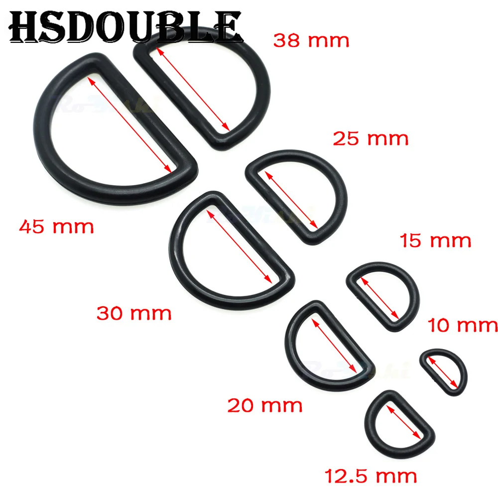 10 Pcs/Pack Plastic D-Ring Buckles Webbing Size 10mm 12mm 15mm 20mm 25mm 30mm 38mm 45mm Black