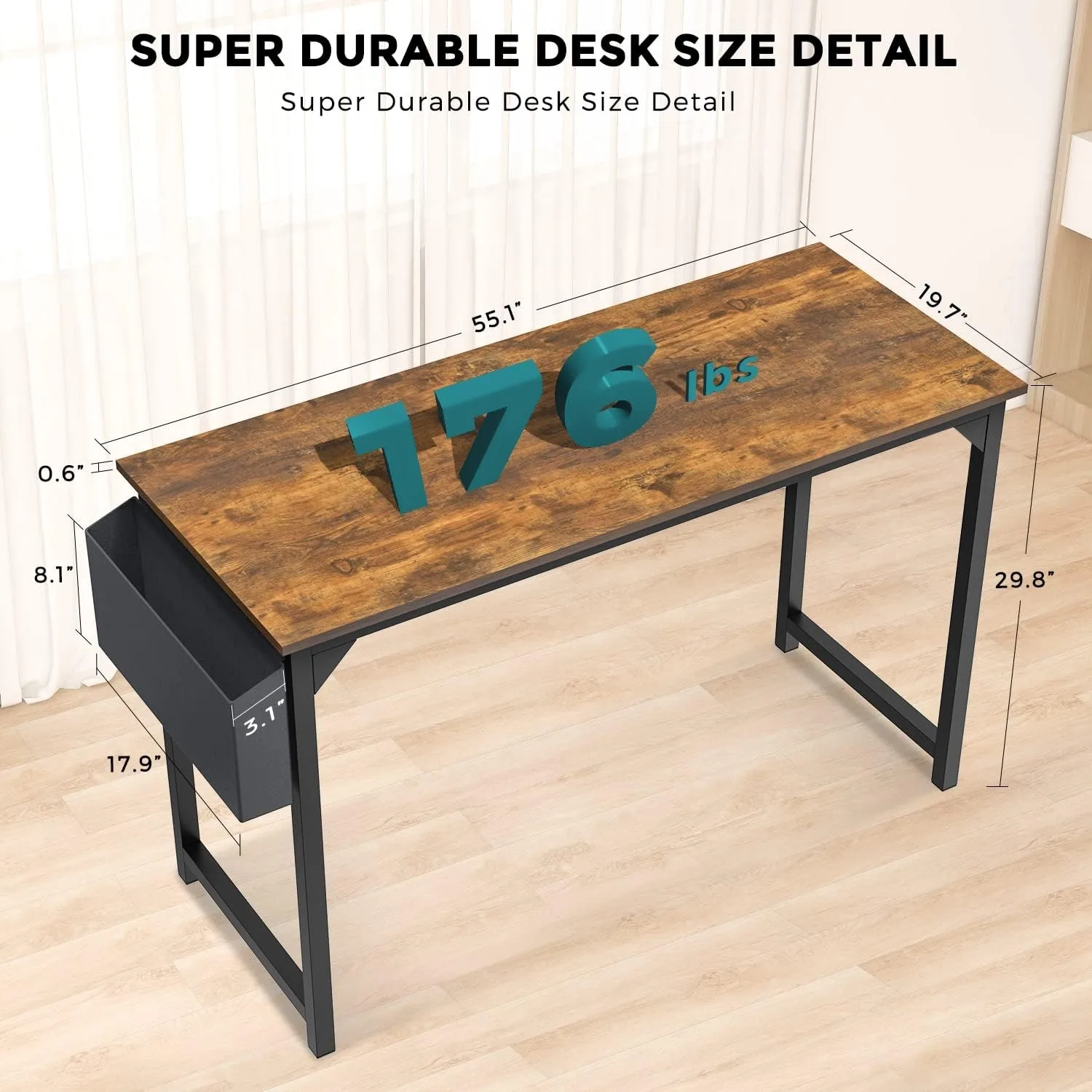 55 Inch Office Computer Desk Modern Simple Style Writing Study Work Large Table for Home Bedroom