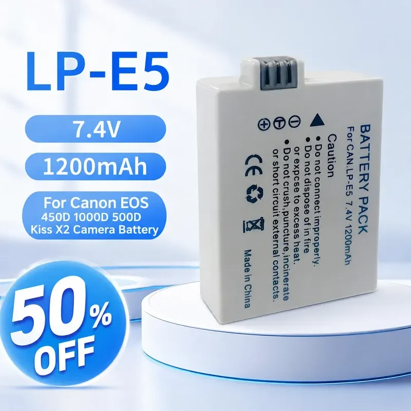 LP-E5 7.4V 1200mAh Li-ion Decoded Battery for Canon EOS 450D 1000D 500D Kiss X2 Camera Battery Pack Rechargeable Li-ion