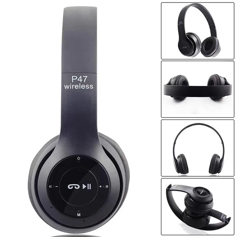 Stereo P47 Wireless Headphones Bluetooth 5.0 Earphones Foldable Bass Helmet Support SD Card For All Phone PC With Mic Headsets