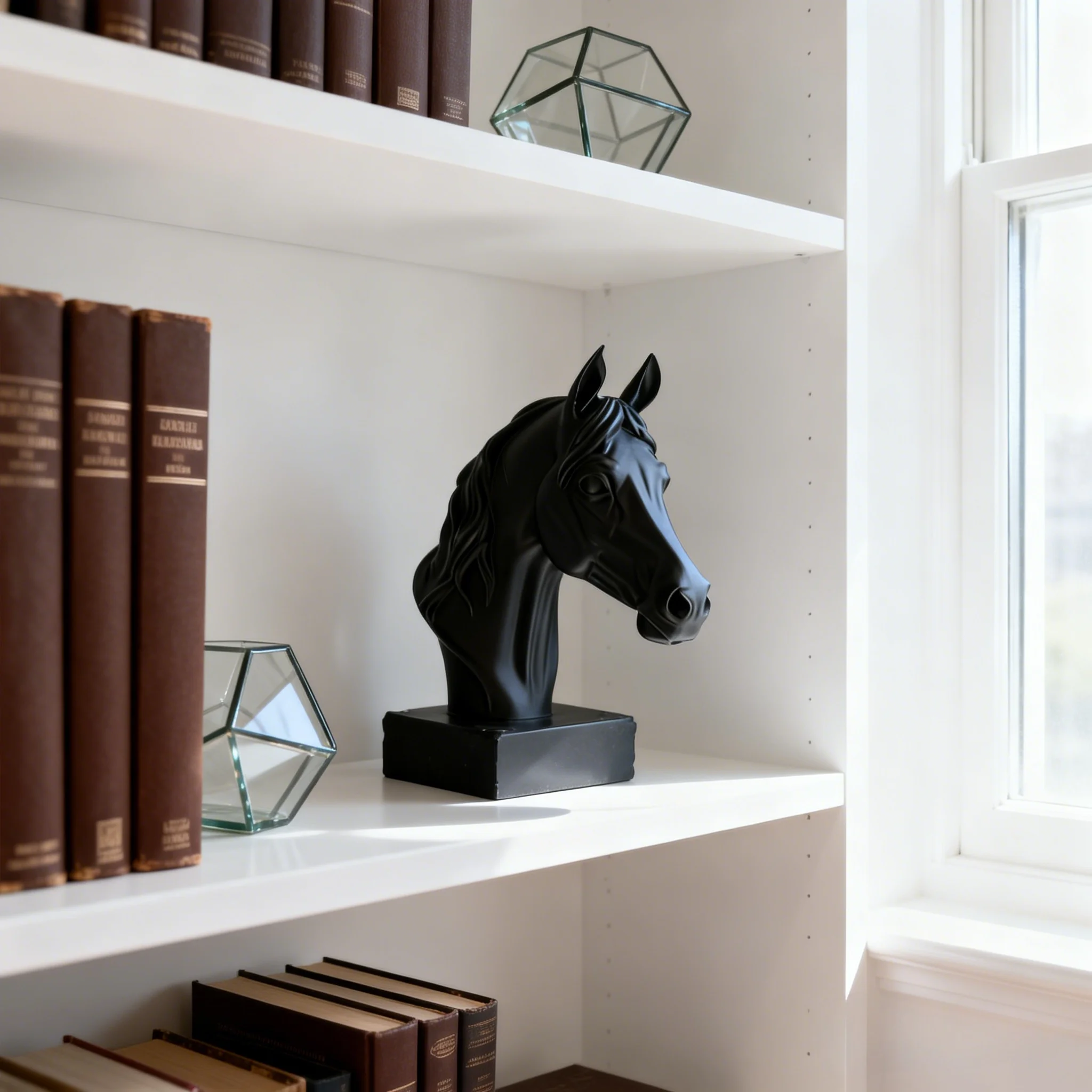 Black Horse Head Statue Bust Sculpture Modern Minimalist Animal Figurine Home Office Desktop Decor Ornament Art Craft Gift