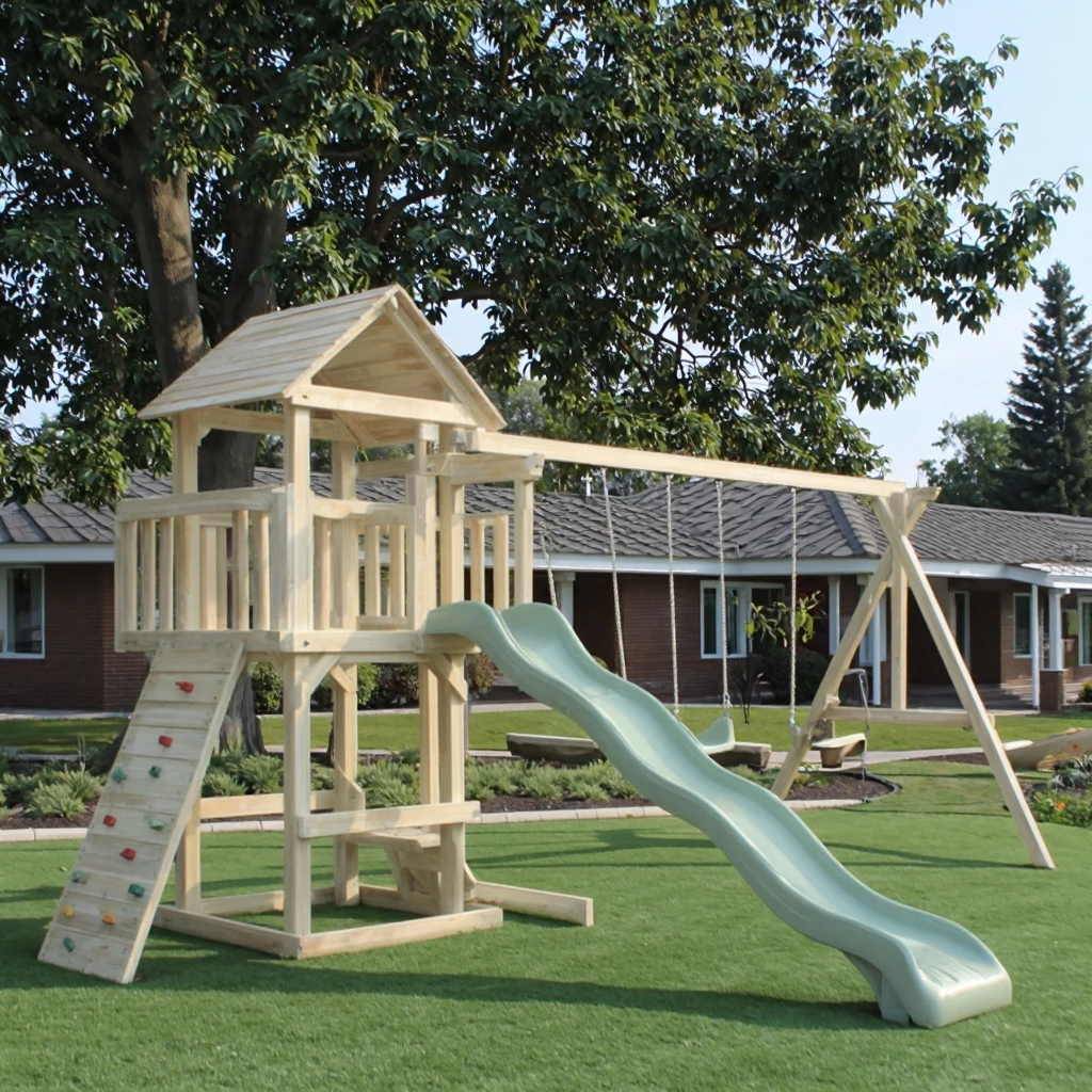 ملعب خارجي من الخشب الصلب معدات تسلية للأطفال مع ميزات ممتعة مرتفعة2026 #3