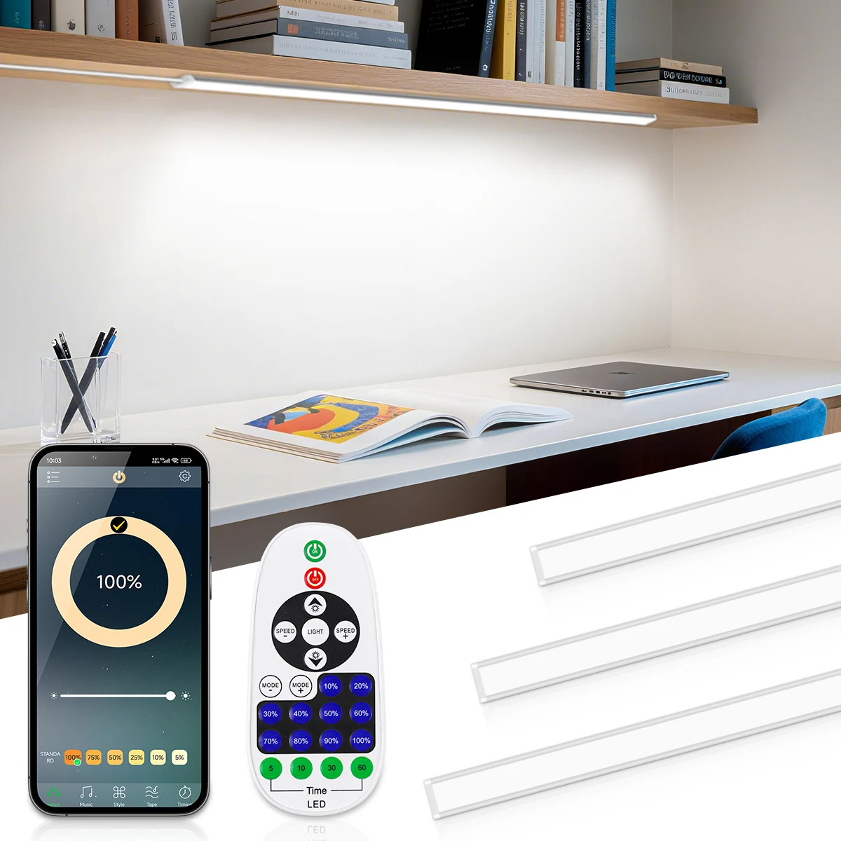 

Bluetooth APP Control LED Bar Lamp Aluminum Shell Portable 30/40/50CM With Remote Controller Music Mode For Kitchen Cabinet Wall