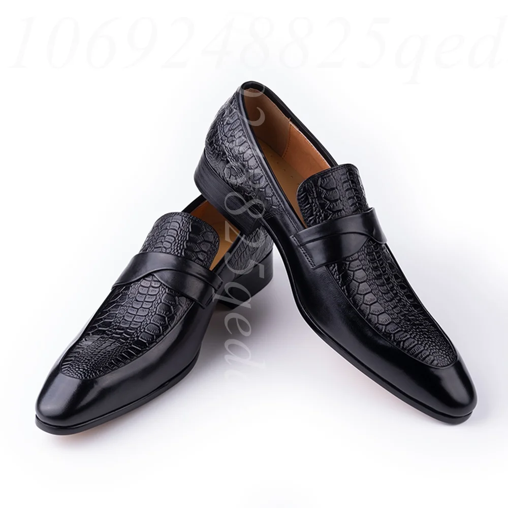 

Slip on Black Polished Leather Fashion Men Dress Loafers for Men Plus Size Point Toe Business Casual Formal Shoes for Wedding