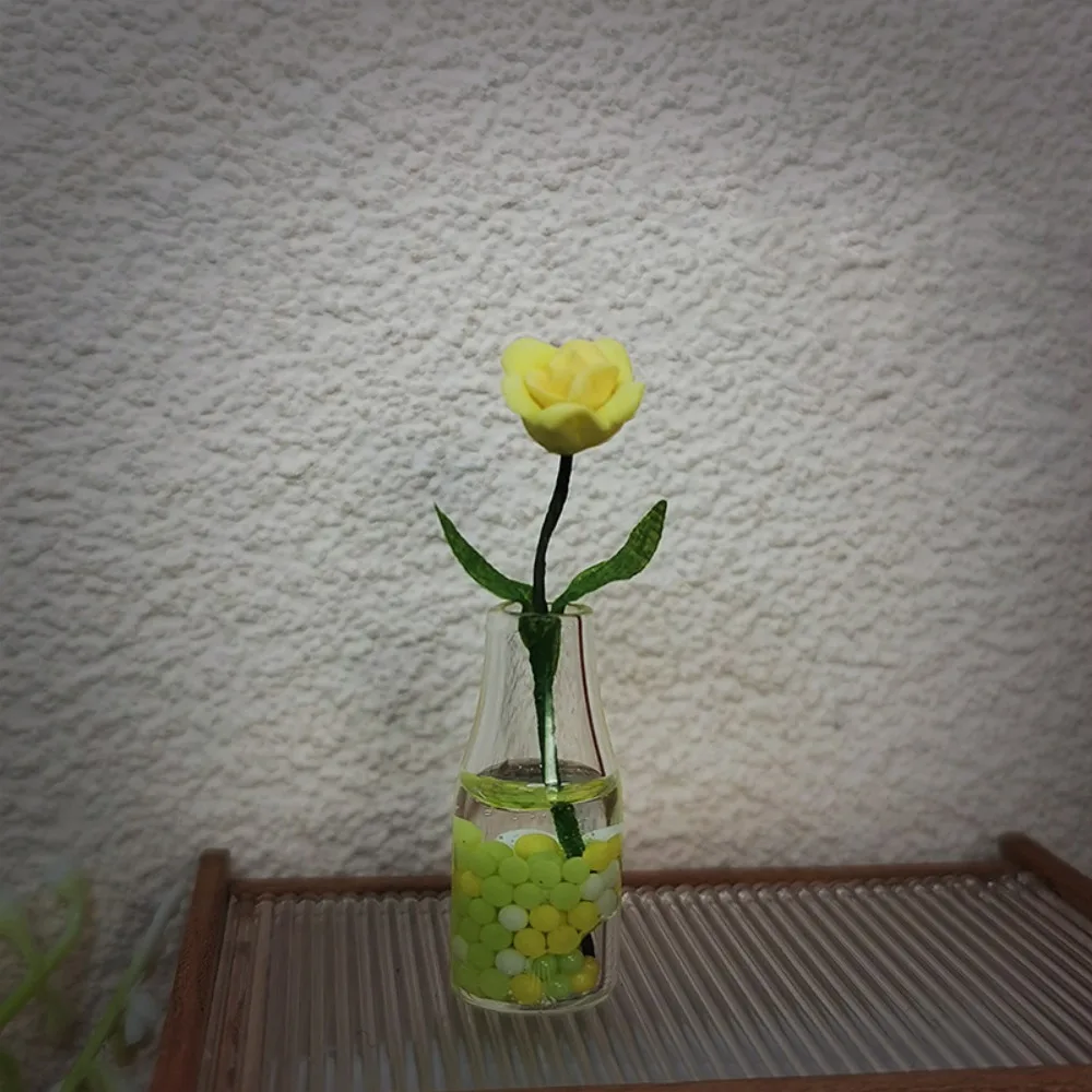 Miniature Dollhouse Miniature Rose Model Flower Vase Mini Floral 1:12 Scale Dollhouse Flower Creative Rose