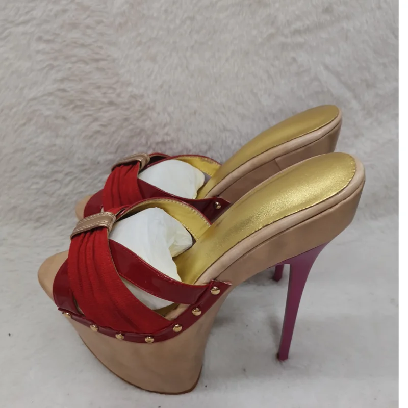 

Red Slip On Hollow Platform Sandals Thin High Heel Peep Toe Fashion Sexy Cool 2025 Summer Big Size Woman Shoes Zapatillas Mujer