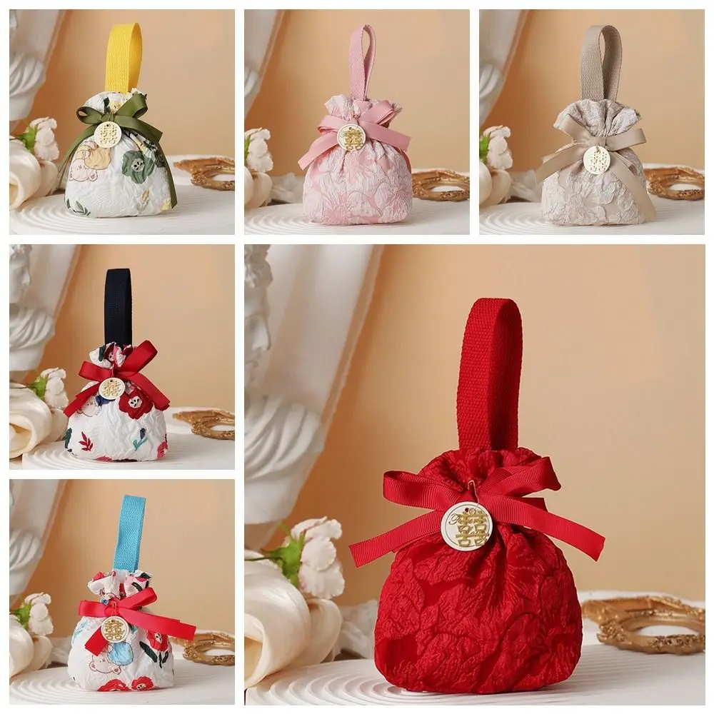Bowknot vermelho bolsa ano novo saco de cordão estilo coreano saco de armazenamento festivo saco de açúcar dragão ano sacola grande capacidade