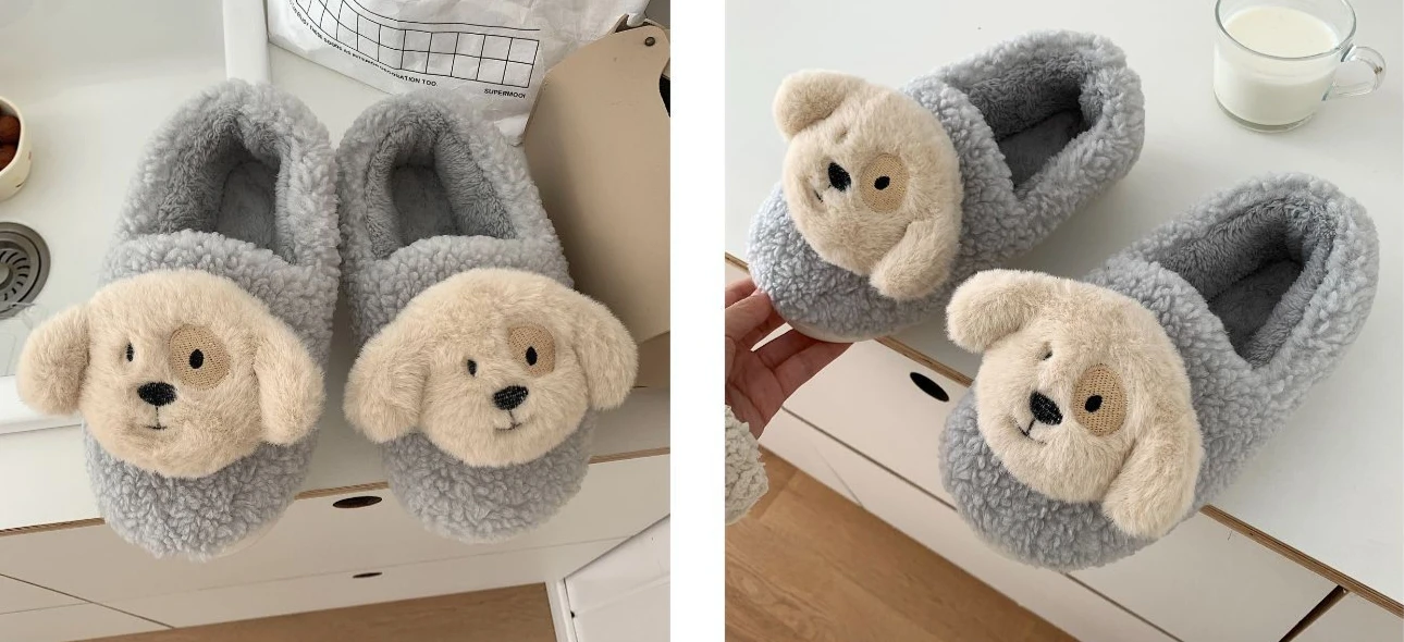 Men's Women's winter cute soft cute puppy cotton slippers home bedroom warm plush cotton shoes