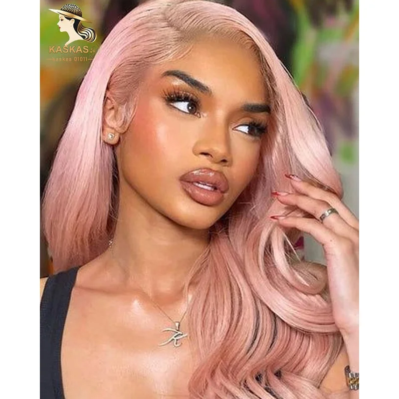 Long Peach Wavy Lace Front Wig Pink Lace Wigs Natural Hairline Synthetic Hair US
