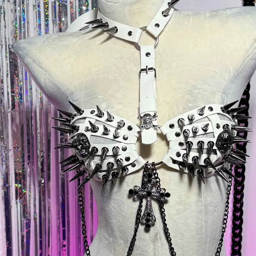 Goth Harajuku Trendy Studded Rivet Kawaii Punk Rock Eco Y2K TOPS Club Wear Hand Made Gothic Tank Grunge Cross Chain 90s Emo
