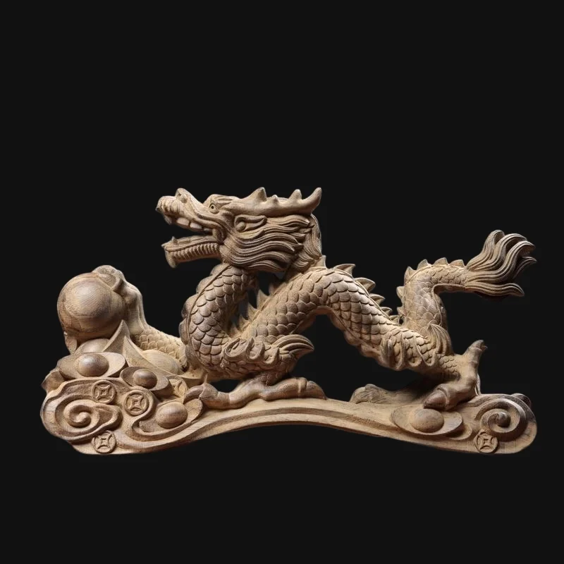 Hand-Carved Wood Dragon Statue - 5.1