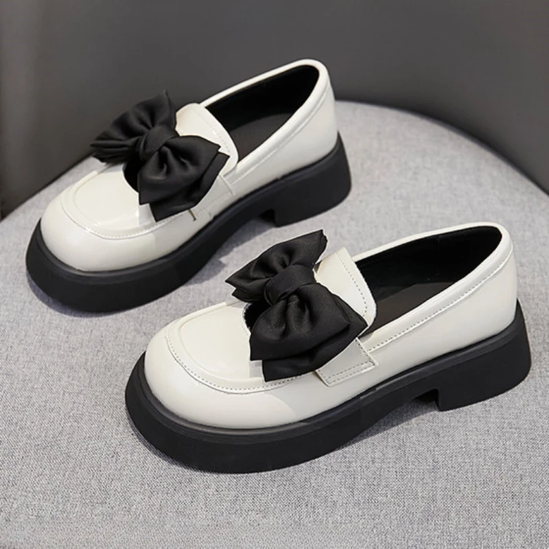 

Casual Bowknot Single Shoes Female Thick Heel 2023 New Fashion Simple All-match Shallow Mouth Solid Color Women Shoes Autumntime