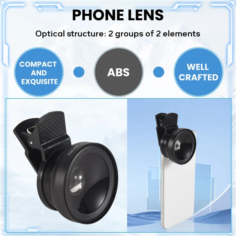 2 In 1 HD Phone Lens 0.45X Super Wide Angle &12.5X Macro Mobile Lens For Iphone 11 For Xiaomi For  For Huawei-N35R