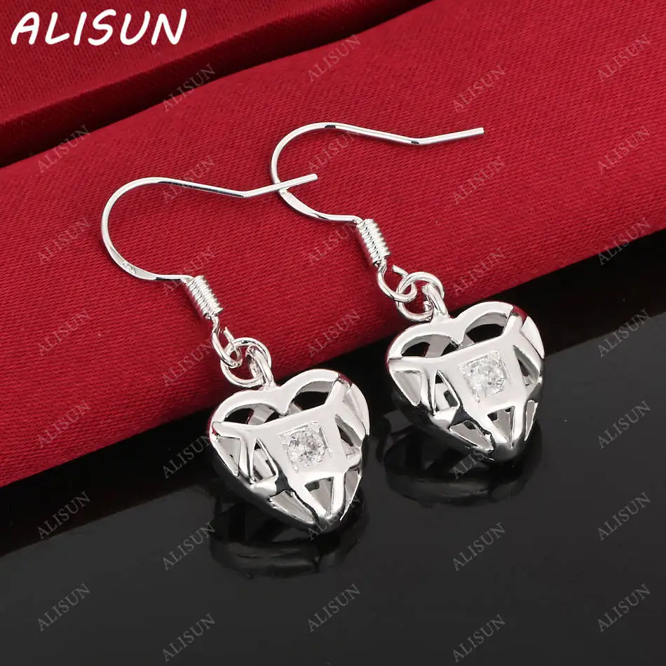 

ALISUN 925 Sterling Silver Zircon Hollow Heart Drop Earrings Charm Trend Birthday Gifts Fashion Party Fine Jewelry