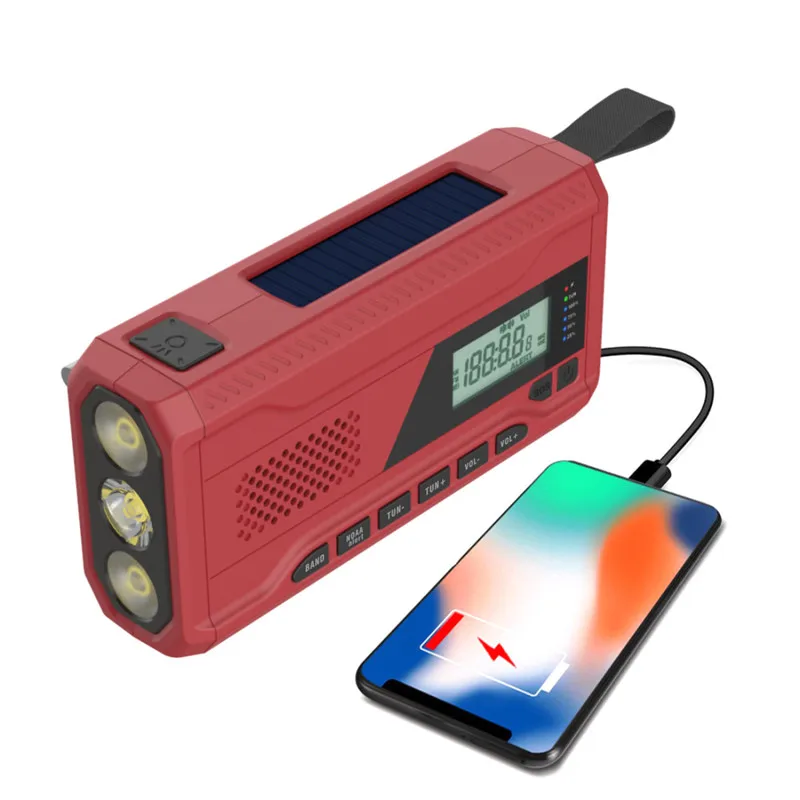 WR-6 Crank Radio Multi-function Emergency Radio, FM/AM/WB Multi-band Radio with Solar Charging Built-in 4500mAh Battery