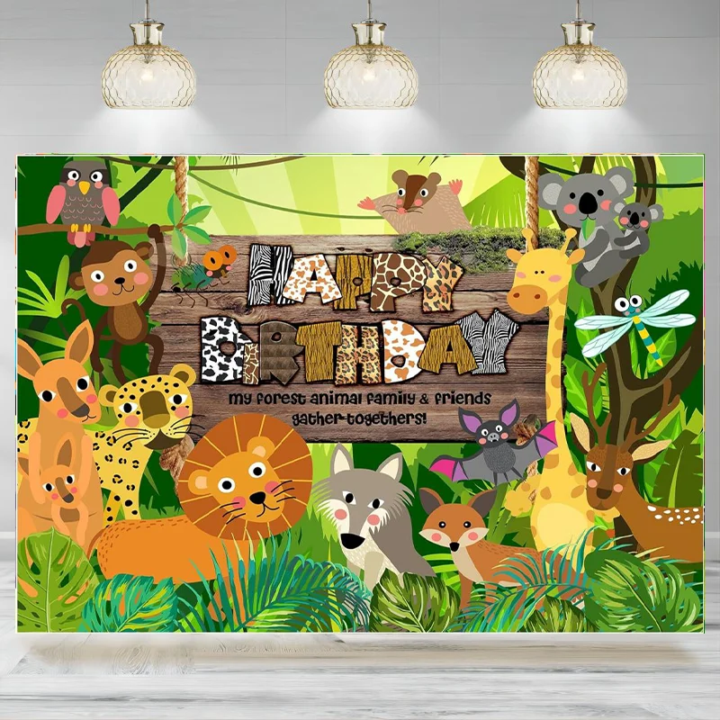 

Forest Animal Family Friends Gather Togethers Banner Children Birthday Party Backdrop Decoration Background Photographic