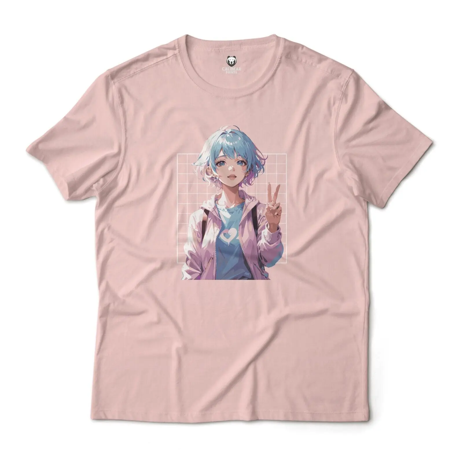 Minimalist Anime Girl Holding A Peace Sign Aesthetic Graphic T-Shirt Unisex