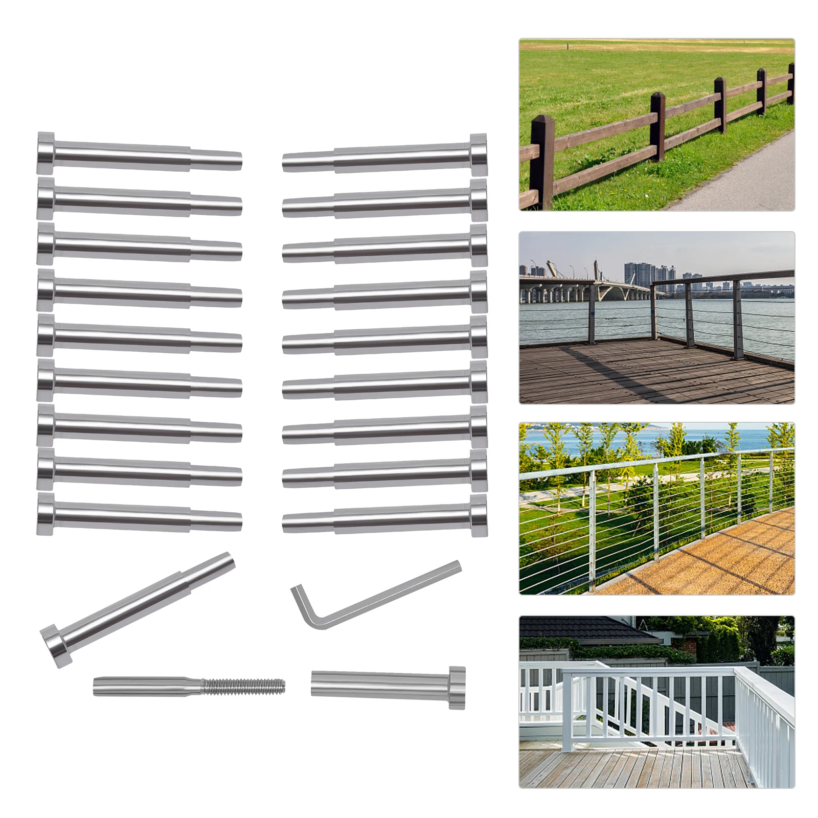 20Pcs 316 Stainless Steel Cable Railing Hardware Kit Invisible Turnbuckle Swage Threaded Stud End Fit For 3/16