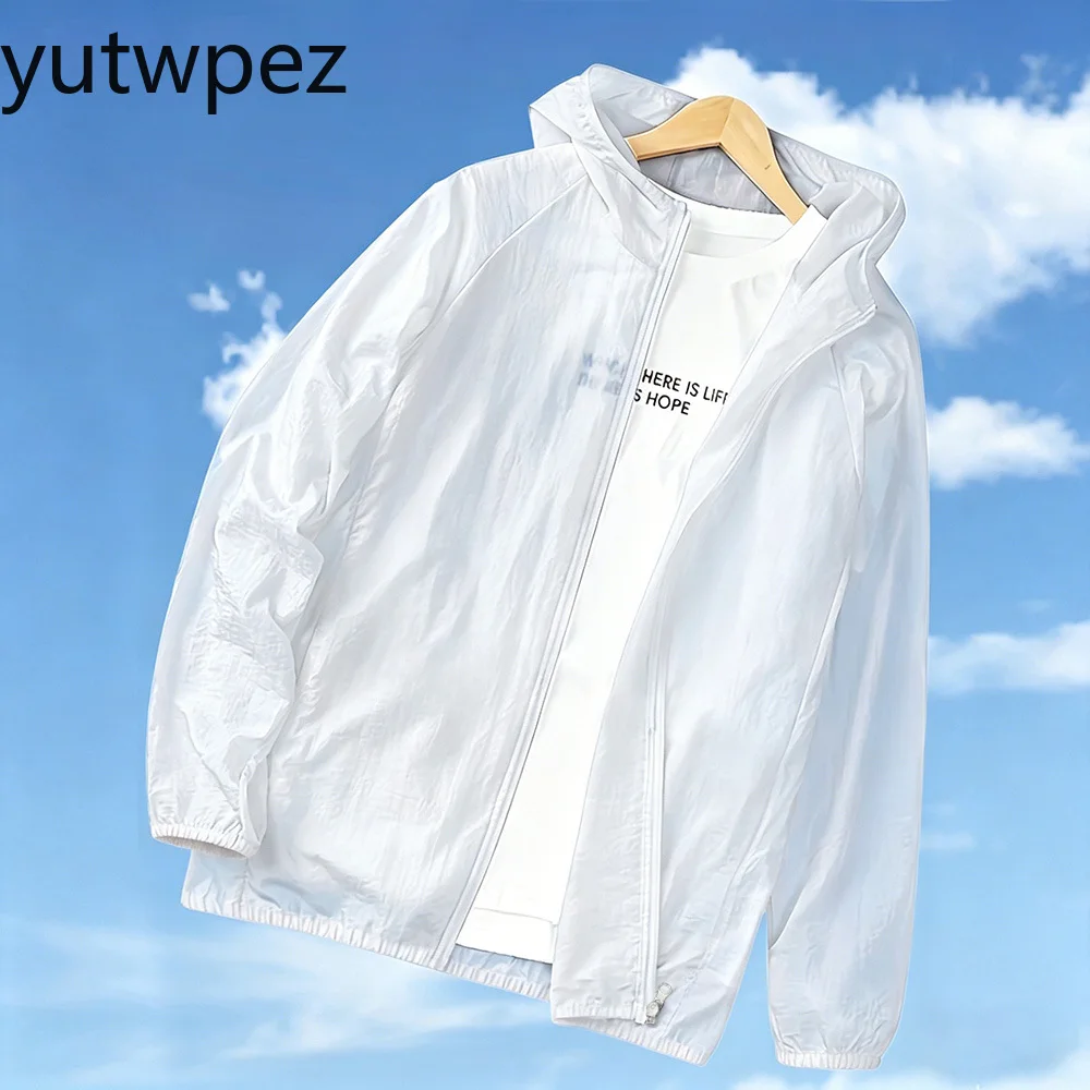Chaqueta Deportiva de Verano para Hombre, Ligera, de Secado Rápido, Color Sólido, con Capucha y Cremallera, Protección Solar, Tela Ice Silk