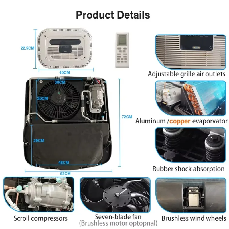 New DEFU Electric Mini Rooftop Battery-Powered 24V/12V Air Conditioner For Trucks & Cars With Scroll Compressor (7500-10500 BTU)