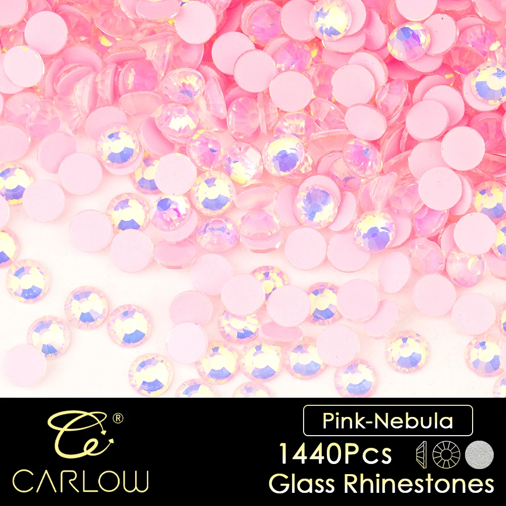 CARLOW Shiny Glass Rhinestones SS6-SS30 Pink Nebula AAAAA Flat Back Round Strass Stones for Shoes Decoration YZ-401