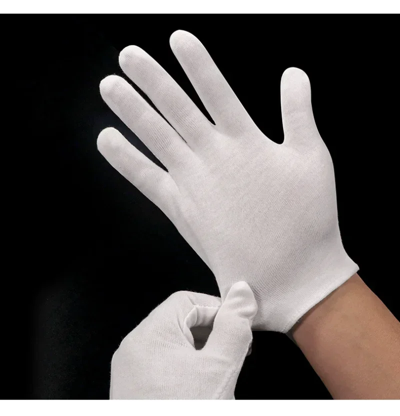 Gants blancs en coton pour hommes et femmes, 1 paire, nouveau doigt complet, etiquettes, pour serveurs, conducteurs, bijoux, travailleurs, mitaines