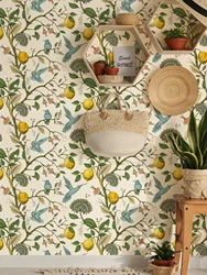 1PC plants lemon, flowers, hummingbirds, blooming garden pattern, thickened moisture-proof waterproof self-adhesive wallpaper