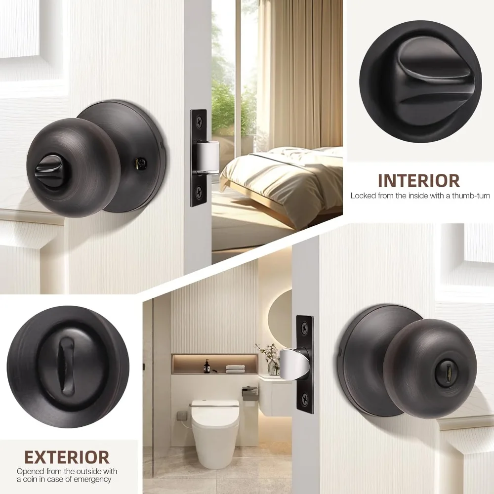 10 Pack Oil Rubbed Bronze Privacy Door Knobs - Keyless Locking for Interior, Suitable for Bed and Bath Rooms, Round Design