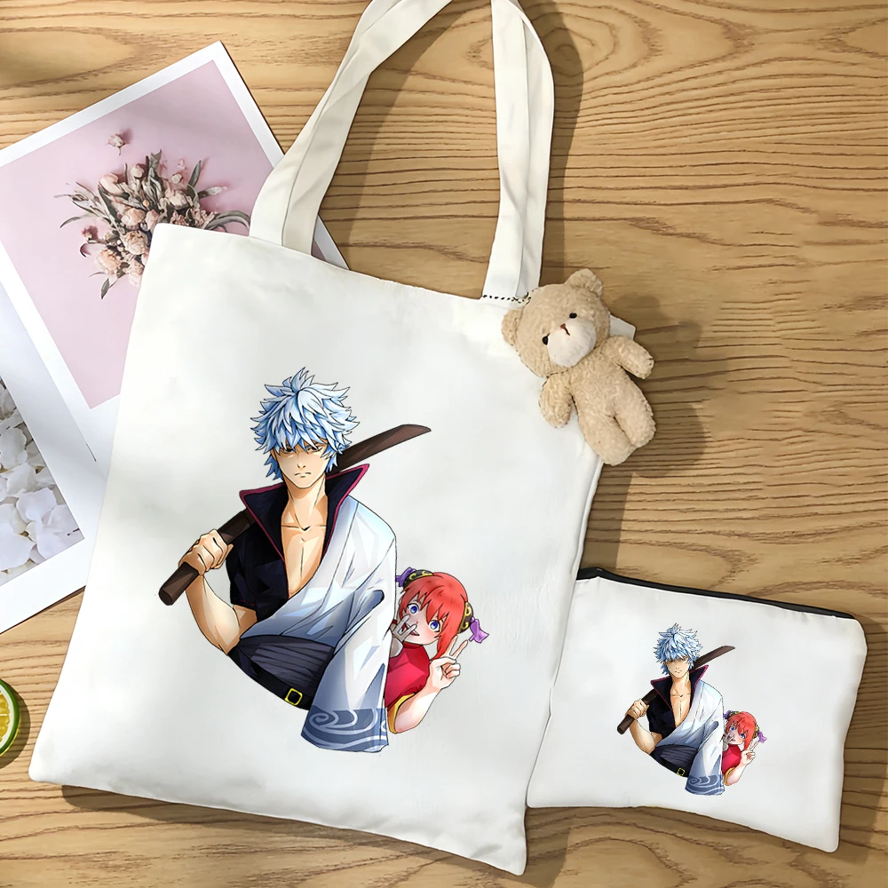 

Набор из 3 сумок Kawaii Gintama: Саката Гинтоки, Шимура Шинпачи, Кагура. Многоразовая холщовая сумка с принтом аниме-персонажей для поездок.