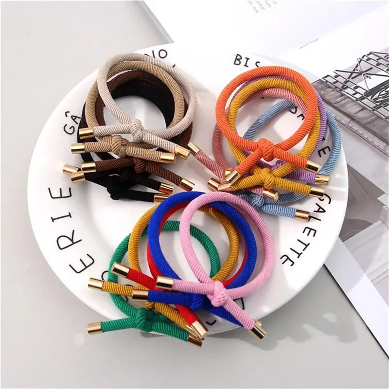 10 Pieces of Copper Buckle Knot High Elastic Hair Band Hair Rope Ring Elastics Scrunchies Ponytail Holders Hair Accessories