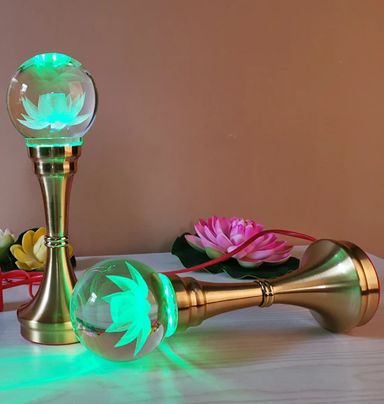 A Pair 2pcs Wholesale Buddhism supply HOME temple altar Buddhist worship 7 colour crystal Plug-in buddha Light  20cm tall