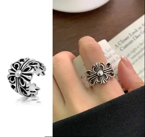 New retro opening ring cross men and women fashion personality net red couple index finger ring