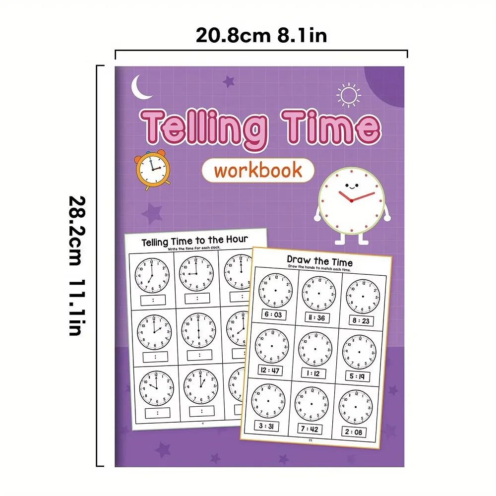 32 Pages A4 Size Telling Time Practice Workbook Children's Clock Cognition Time Learning Book Interactive Cognitive Book