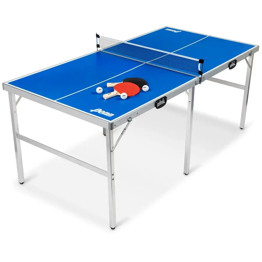 

Penn Space Saver Table Tennis Table Fully Assembled 6 Foot x 3 Foot Indoor Outdoor Portable Table with Net, 2 Ping Pong Paddles