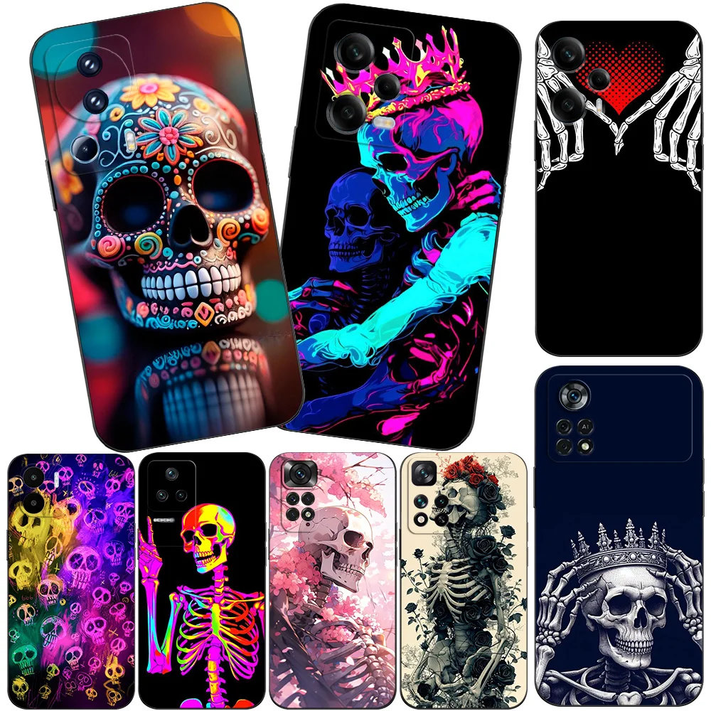 Black Tpu Case For Xiaomi 14 13 13T pro lite Redmi 13C 12R note POCO X6 PRO M6 phone cover Legend Skull Art