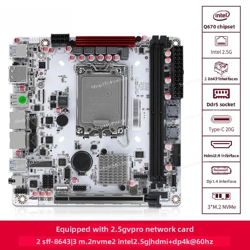 Q670 8-Bay NAS Motherboard, Supports 12th-14th Gen CPU, DDR5, M.2 & PCIe X16 Slot, VPro Supported