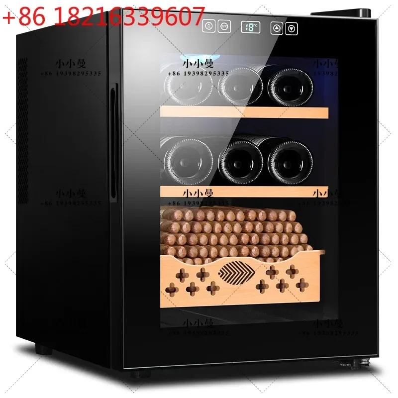Cigar Cabinet 33C Temperature Control Moisturizing Air Cooling Embedded Dual Core Refrigeration Cedar Wood Alcoholization Small