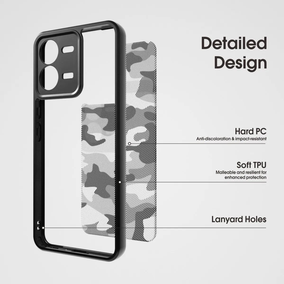 for vivo iQOO Z9 5G Case,Military Grade Drop Tested, Shockproof Matte Translucent Hard Back Slim Protective Case. Camo Black