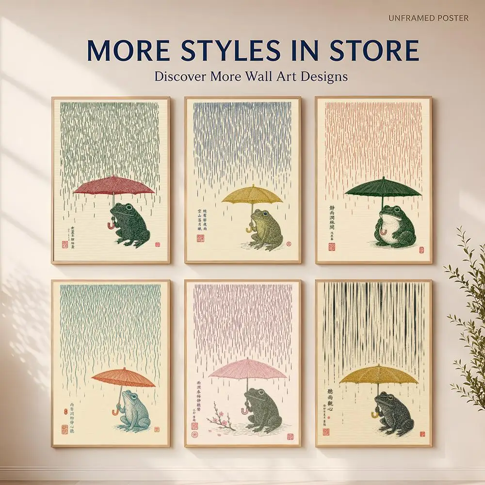 Frog in the Rain Poster Versatile HD Waterproof Wall Art Self-Adhesive Decor for Any Space Ideal Gift