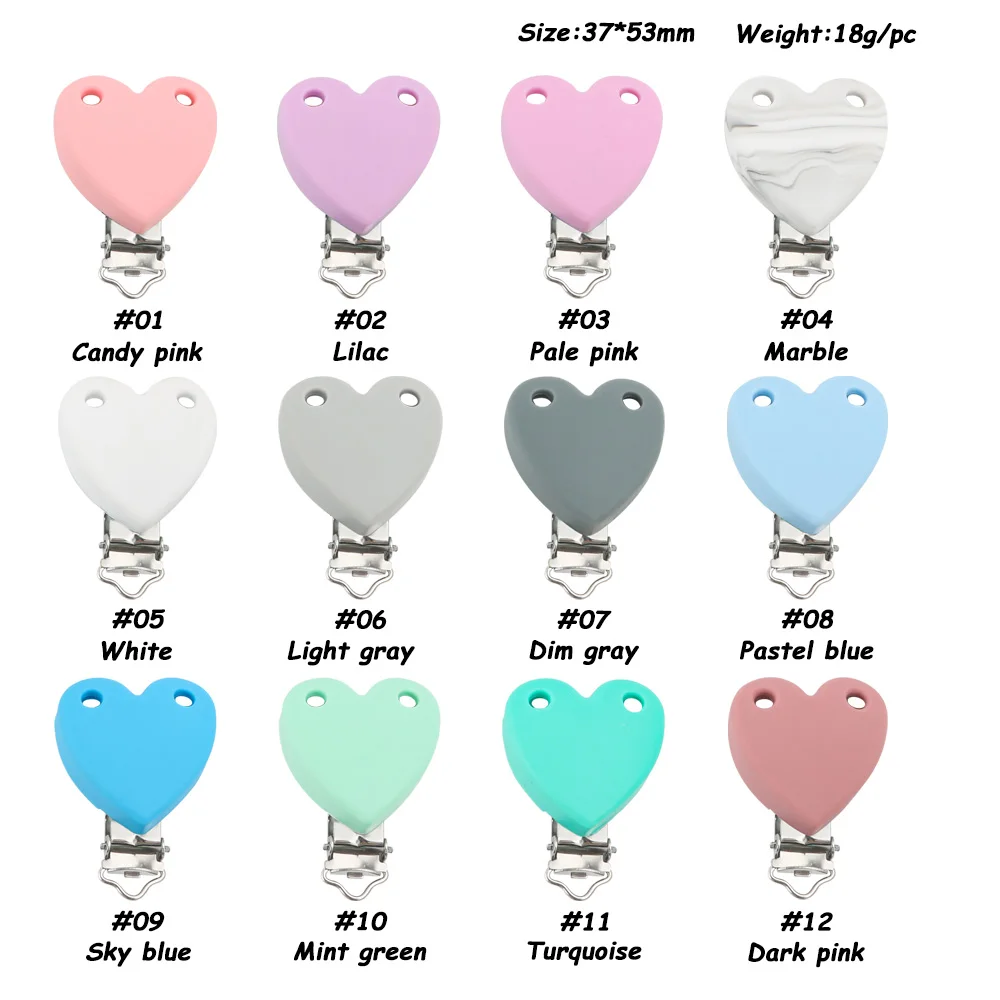 Kovict 3Pcs Heart Shaped Silicone Pacifier Clips Nursing Necklace Safe Accessories DIY Pacifier Chain Clamps