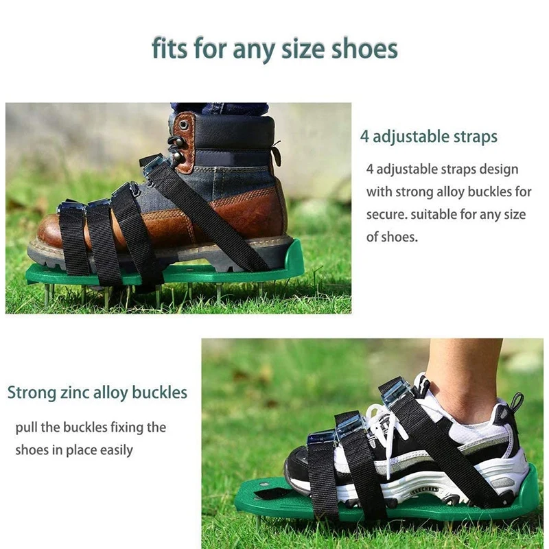 ABFN-Aerator Shoes 4 Adjustable Straps Heavy Duty Spiked Sandals Shoes With Metal Buckles One Size Fits All Spikes Shoes