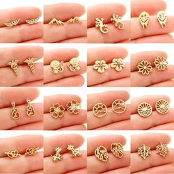 Golden Stainless Steel Earrings Minimalist Skull Wings Heart Leaf Guitar Ear Studs for Women Cartoon Doodle Earings Funny Gifts